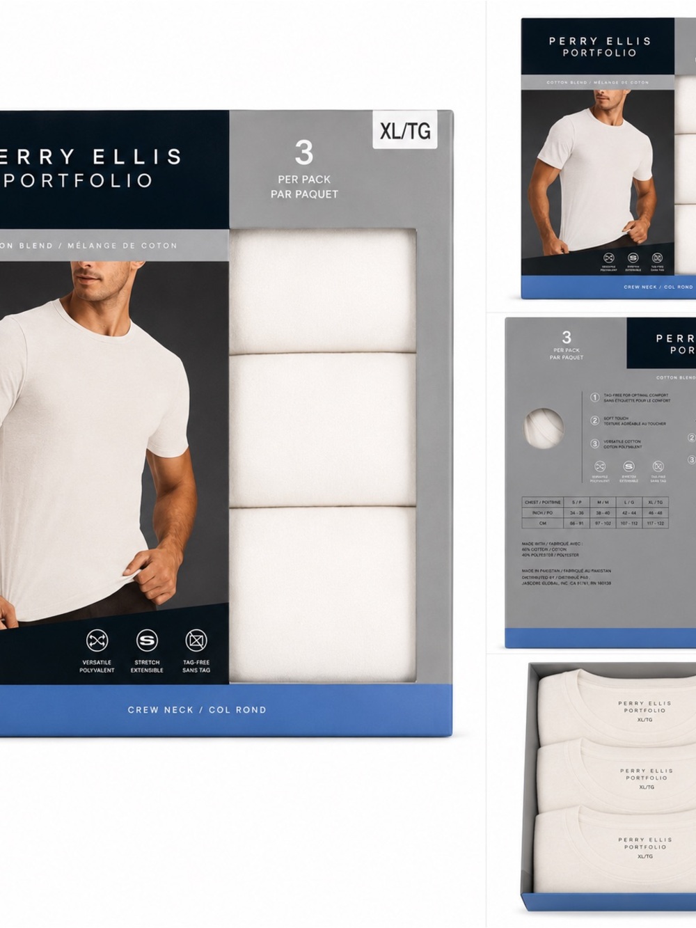 Perry Ellis Portfolio 3-Pack Crew Neck T-Shirts - White